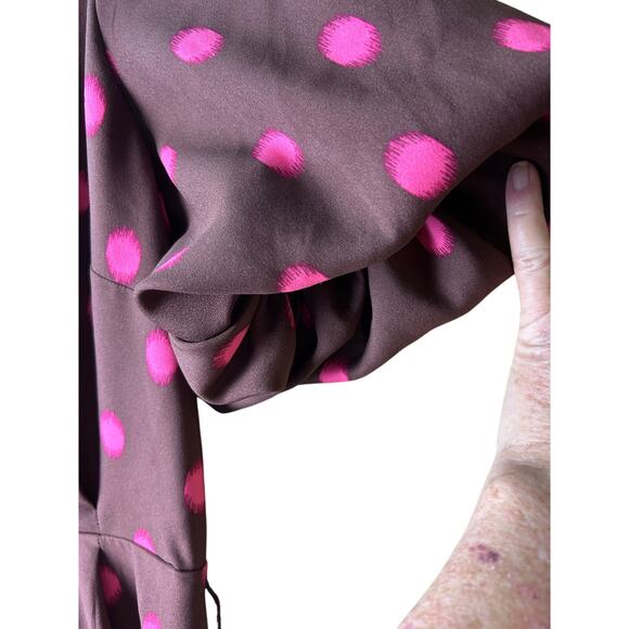 Ann Taylor Midi Dress Browns w/Polka Dots Swatch Pink Sz 4 - Picture 6 of 9